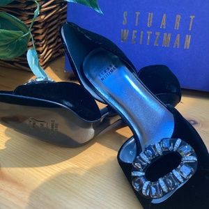 Stuart Weitzman Black Velvet Crystal Ornament Allaglow Heels